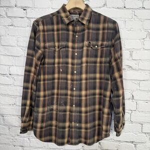 Carhartt‎ Men's Relaxed Fit Snap Front Plaid Flannel Shirt L Distressed Y2k Fade
